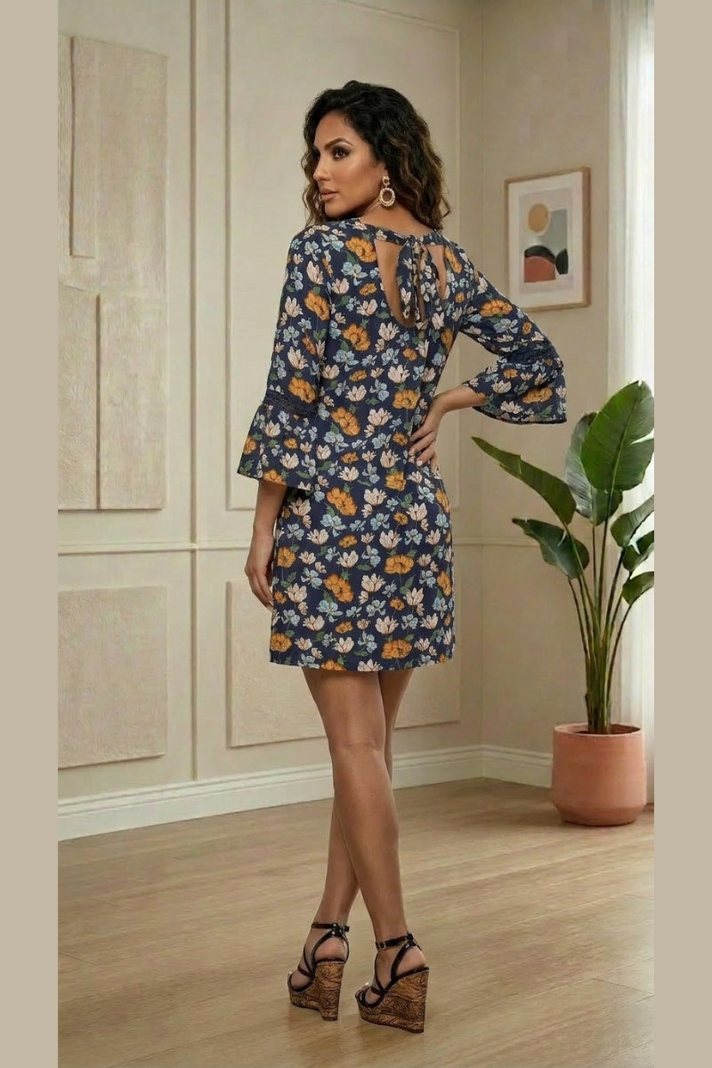 Floral Mini Dress - Navy Blue