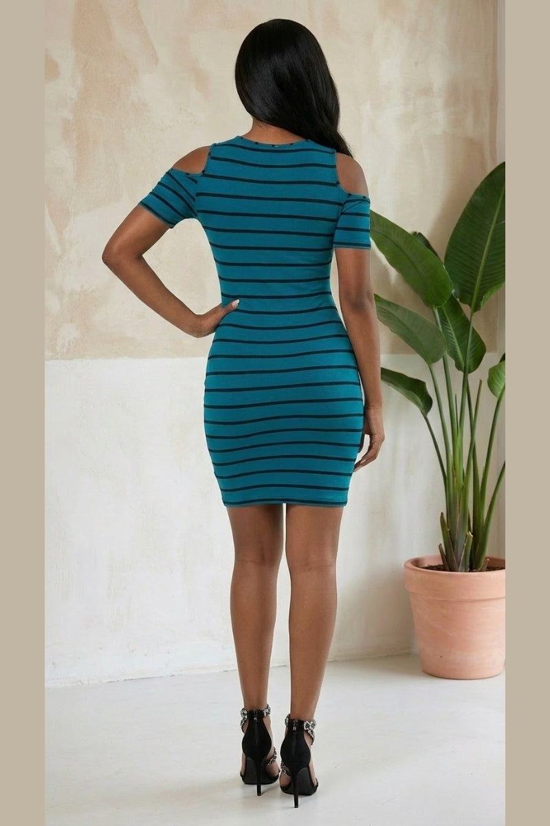 Open Shoulder Dress - Teal