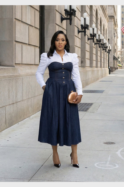 Noire Strapless Denim Midi Dress