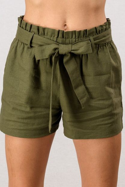 Linen Shorts - Olive Green