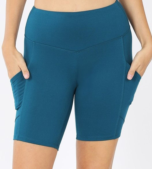 Brushed Microfiber Biker Shorts - Teal