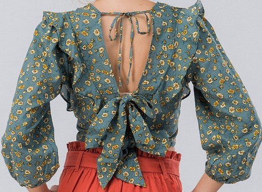 Floral Print Ruffle Crop Top