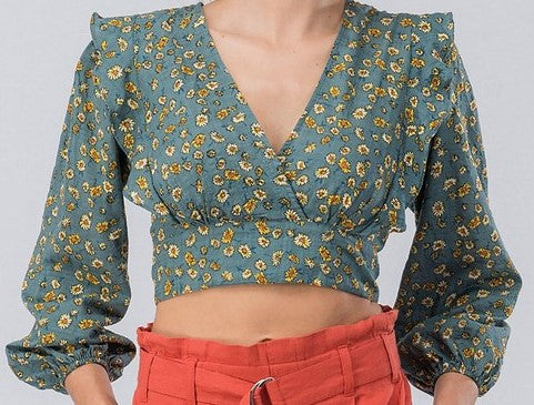 Floral Print Ruffle Crop Top
