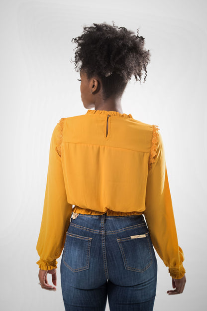 Lace Long Sleeve Blouse - Mustard