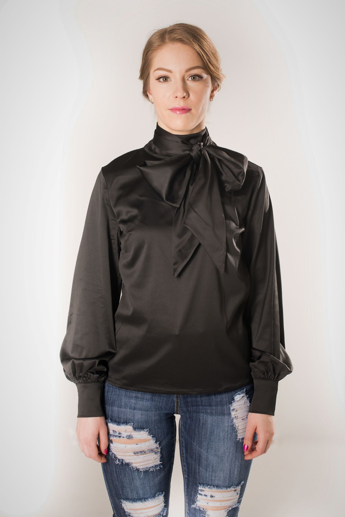 Classy Top with Scarf - Black